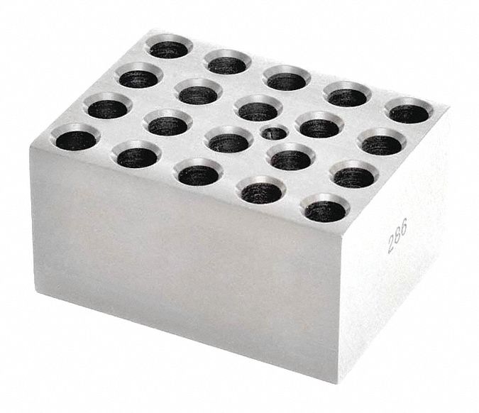 Modular Block: Anodized Aluminum, 3 in Overall Wd, 3 3/4 in Overall Lg, 20 Wells, 1.5 mL