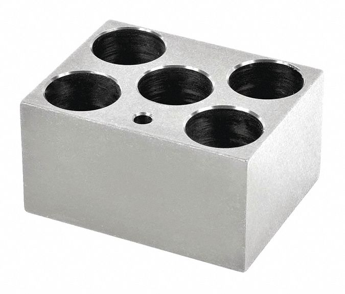 Modular Block: Anodized Aluminum, 3 in Overall Wd, 3 3/4 in Overall Lg, 5 Wells, 50 mL