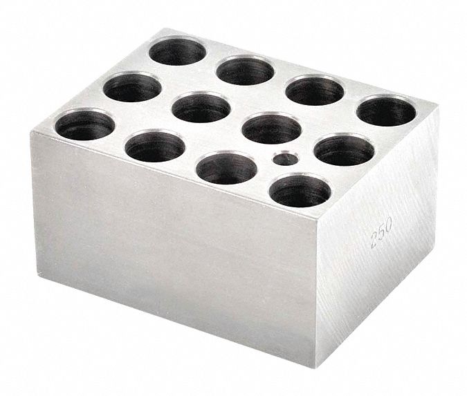 Modular Block: Anodized Aluminum, 3 in Overall Wd, 3 3/4 in Overall Lg, 12 Wells, 15 mL