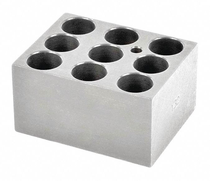 Modular Block: Anodized Aluminum, 3 in Overall Wd, 3 3/4 in Overall Lg, 9 Wells, 45 mm Well Dp