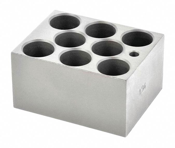 Modular Block: Anodized Aluminum, 3 in Overall Wd, 3 3/4 in Overall Lg, 8 Wells, 45 mm Well Dp