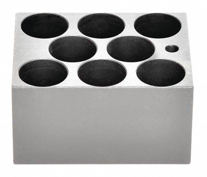 Modular Block: Anodized Aluminum, 3 in Overall Wd, 3 3/4 in Overall Lg, 8 Wells, 45 mm Well Dp