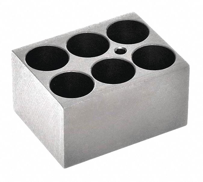 Modular Block: Anodized Aluminum, 3 in Overall Wd, 3 3/4 in Overall Lg, 6 Wells, 45 mm Well Dp