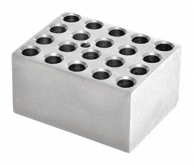 Modular Block: Anodized Aluminum, 3 in Overall Wd, 3 3/4 in Overall Lg, 20 Wells, 2 mL