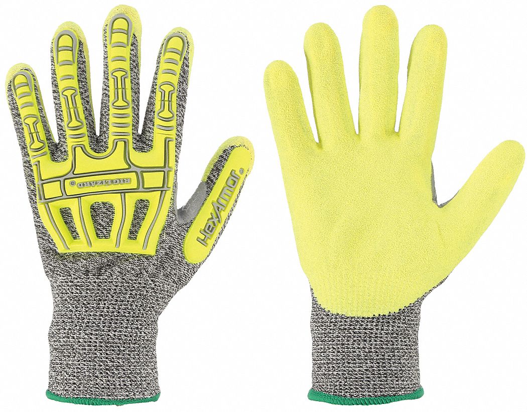 CUT-RESISTANT GLOVES, SIZE XS(6), 10 1/2 IN, GREY/YELLOW, NITRILE, IMPACT RESIST, PAIR