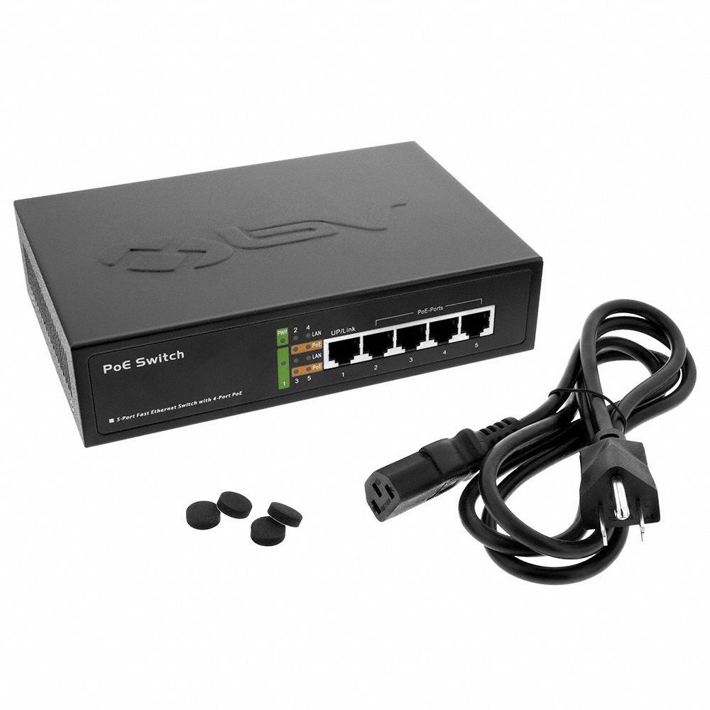 BV TECH PoE Switch, Camera Inputs 4, Input Voltage 100/240V AC 405G19