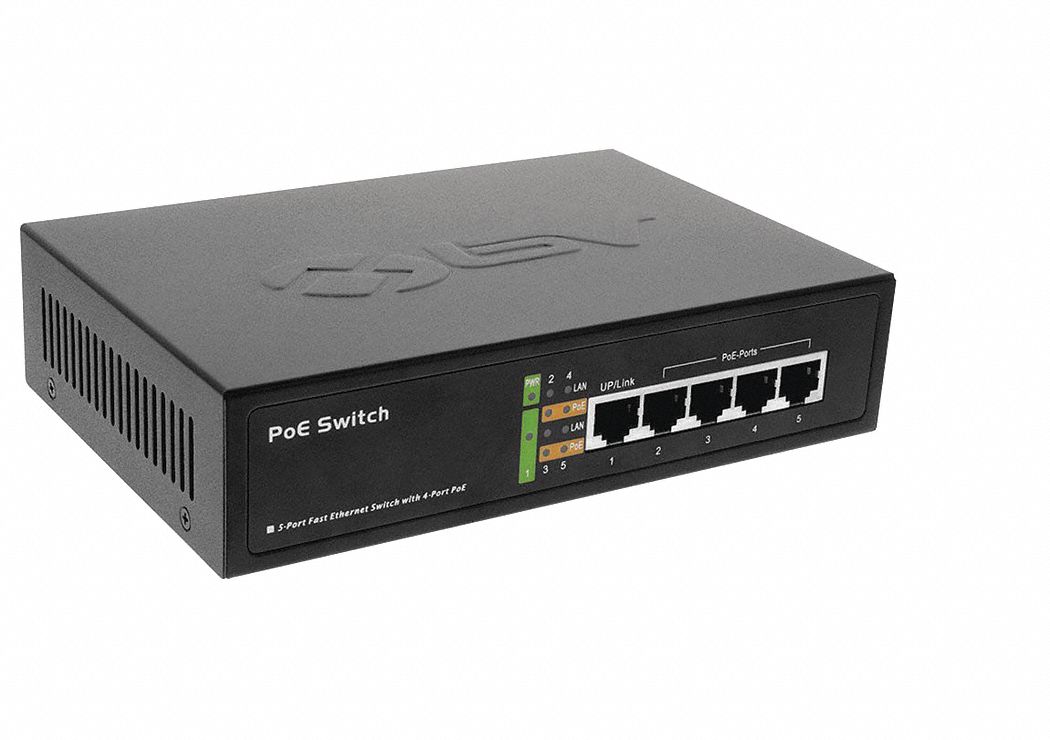 BV TECH PoE Switch, Camera Inputs 4, Input Voltage 100/240V AC 405G19