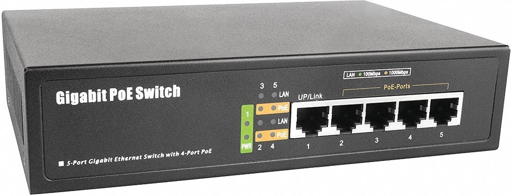 PoE Switch: 4 Camera Inputs, 100/240V AC