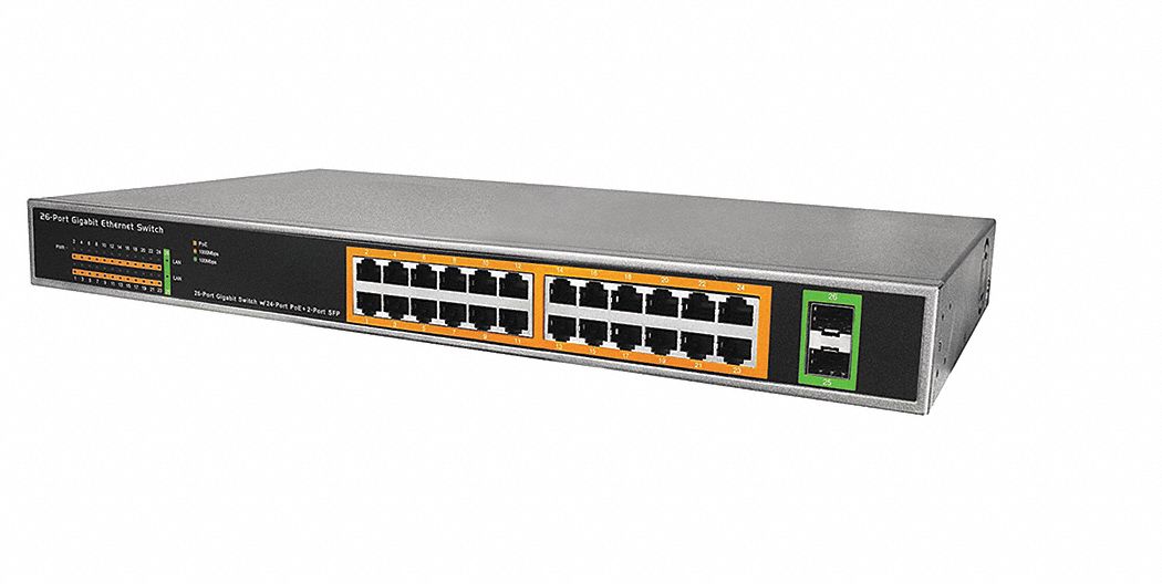 BV TECH PoE Switch, Camera Inputs 24, Input Voltage 100/240V AC