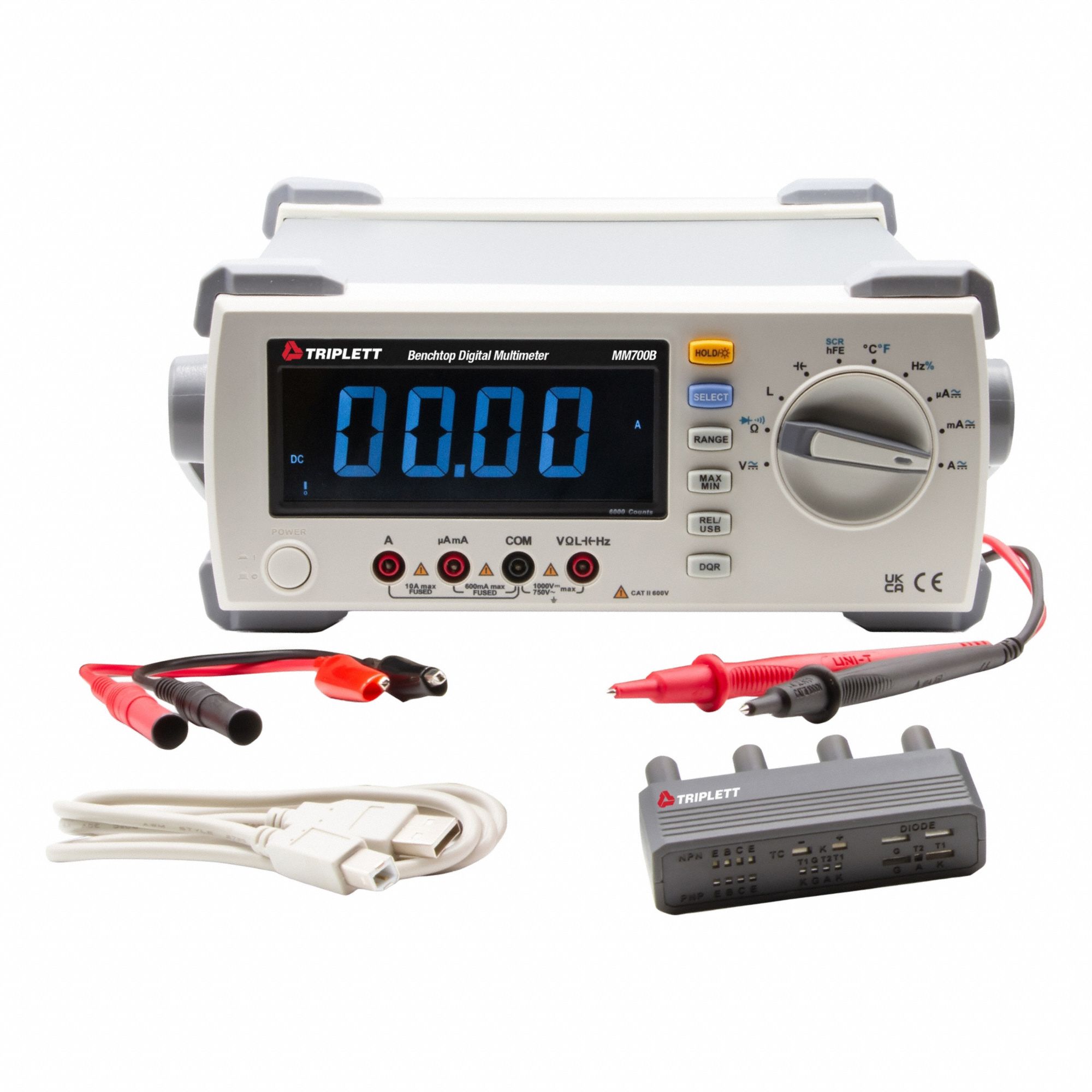 Bench Digital Multimeter: CAT II 600V, 10 A AC Current Measurement - Max, USB