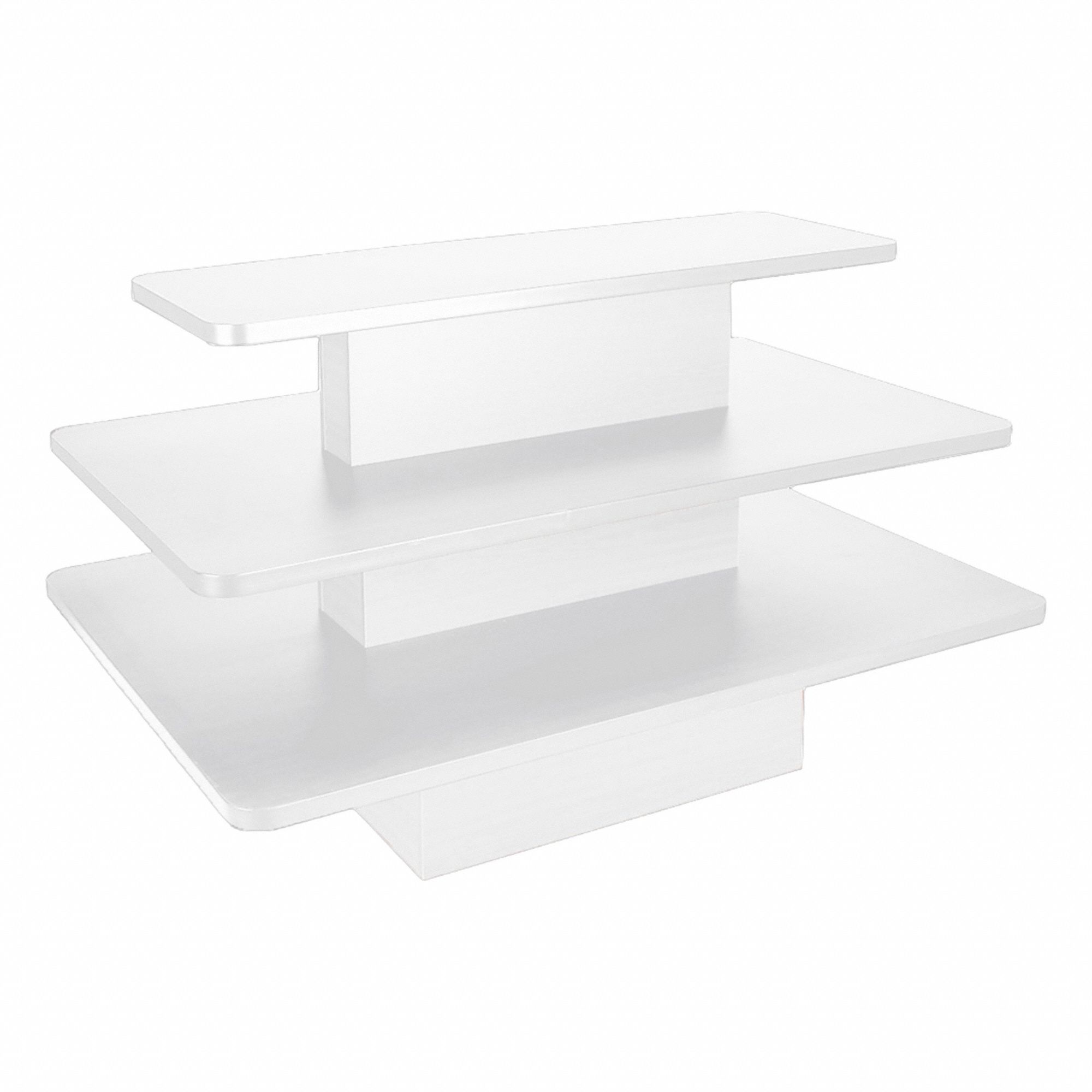Floor Display: White, Wood, 60 in Overall Wd, 39 in Overall Ht, 42 in Overall Dp, 3 Tiers, 0 Casters