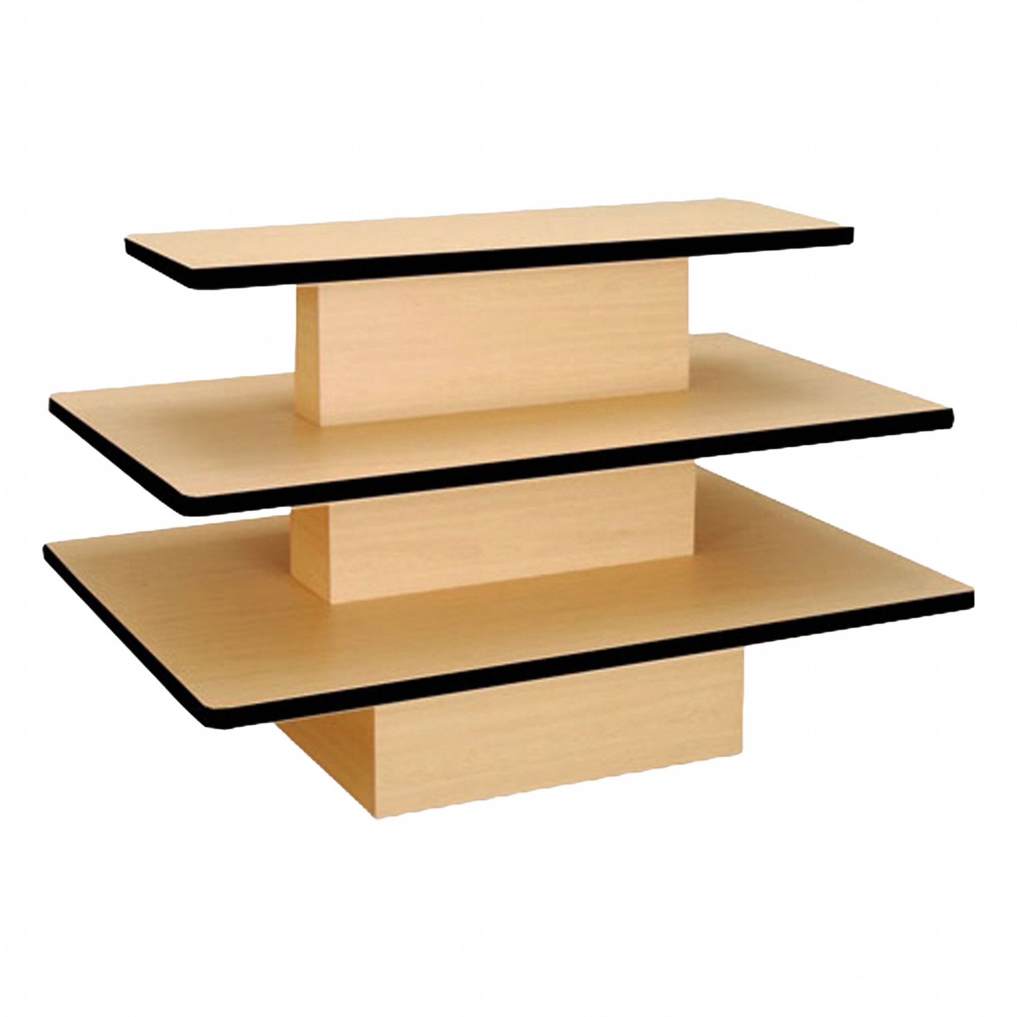 Floor Display: Maple, Wood, 60 in Overall Wd, 39 in Overall Ht, 42 in Overall Dp, 3 Tiers, 0 Casters