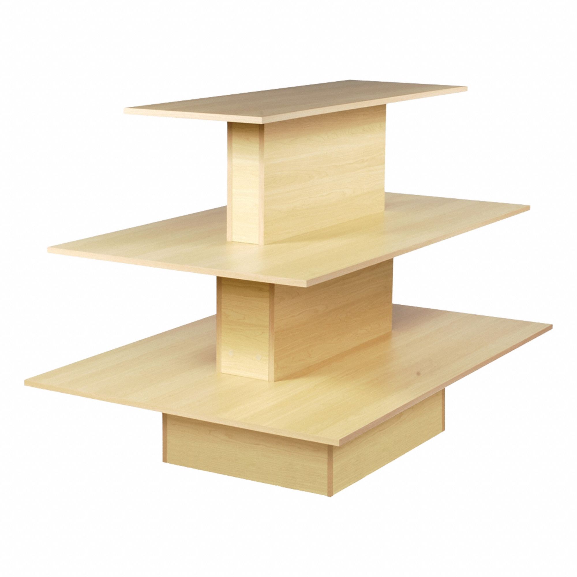Floor Display: Maple, Wood, 60 in Overall Wd, 42 in Overall Ht, 42 in Overall Dp, 3 Tiers, 0 Casters