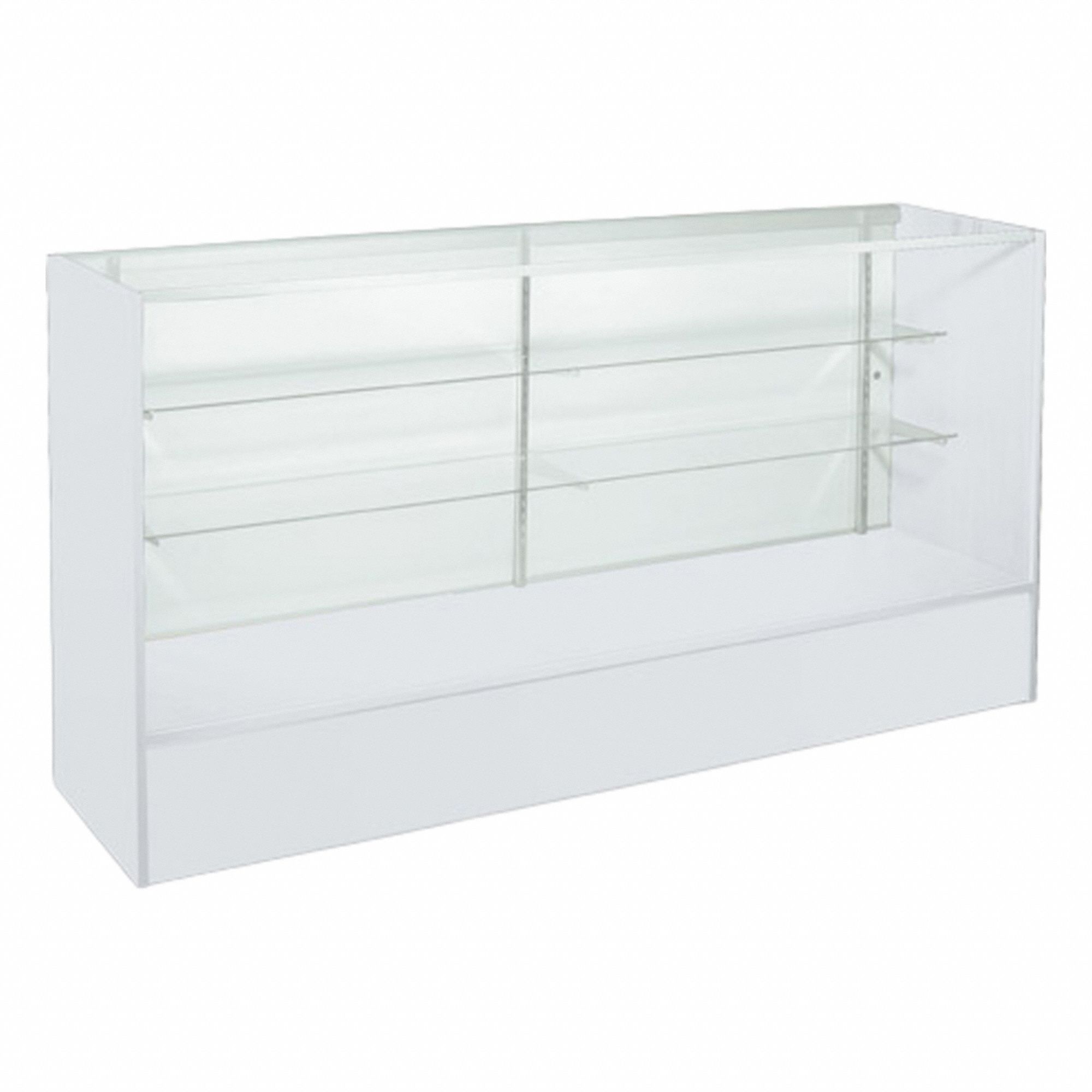 Retail Checkout Counter: Counter Display Case, White, MDF, 70 in Overall Wd, 18 in Overall Dp, MDF