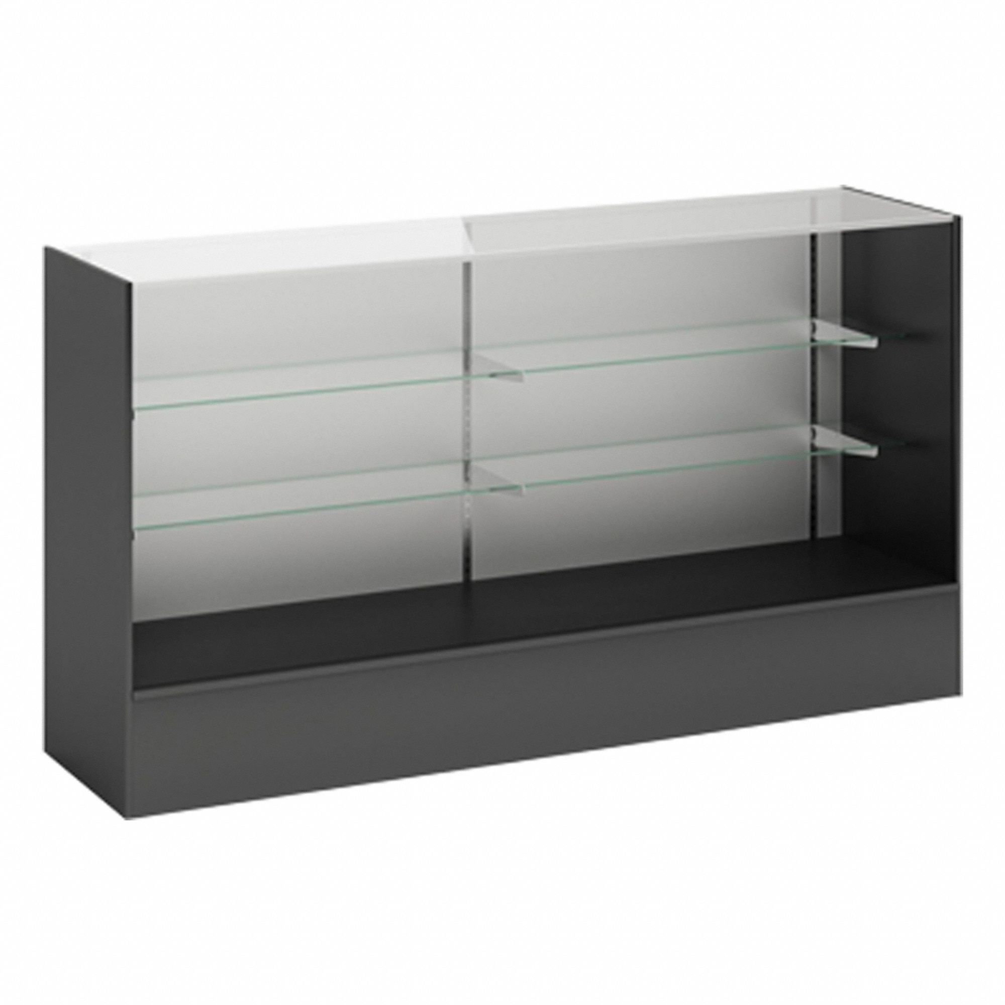Retail Checkout Counter: Counter Display Case, Black, MDF, 60 in Overall Wd, 18 in Overall Dp, MDF