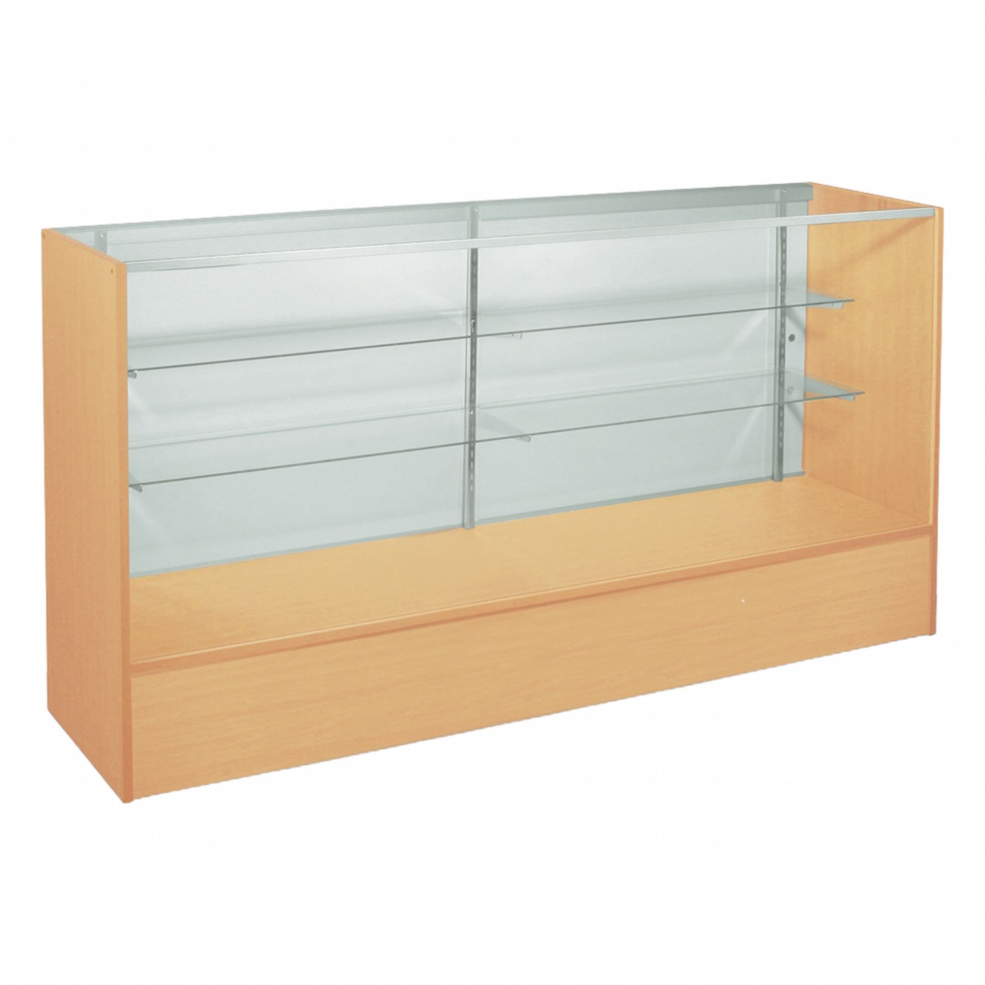 Retail Checkout Counter: Counter Display Case, Maple, MDF, 60 in Overall Wd, 18 in Overall Dp, MDF