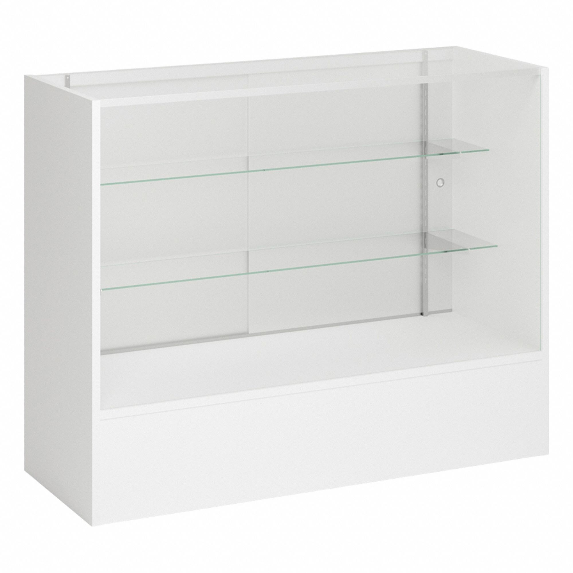 Retail Checkout Counter: Counter Display Case, White, MDF, 48 in Overall Wd, 18 in Overall Dp, MDF