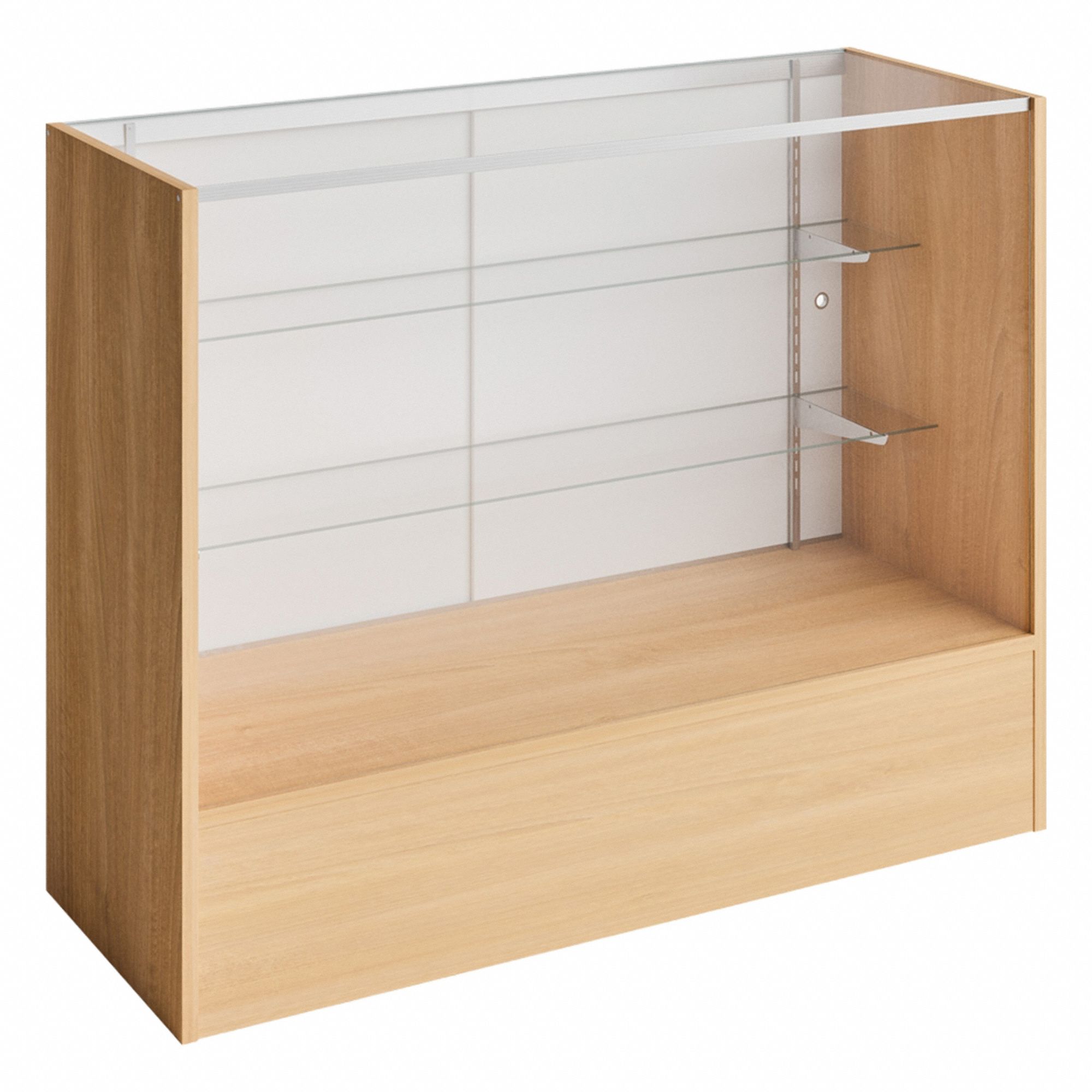 Retail Checkout Counter: Counter Display Case, Maple, MDF, 48 in Overall Wd, 18 in Overall Dp, MDF