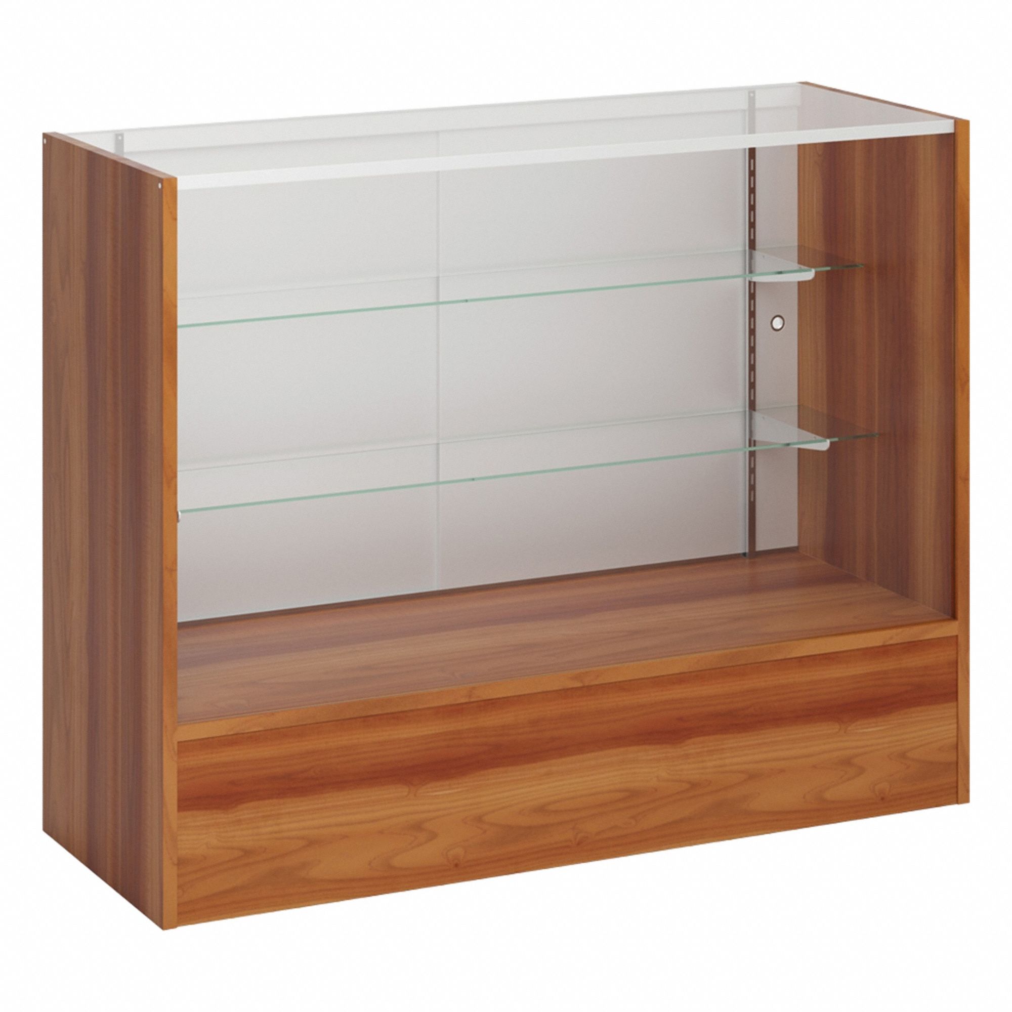Retail Checkout Counter: Counter Display Case, Cherry, MDF, 48 in Overall Wd, 18 in Overall Dp, MDF