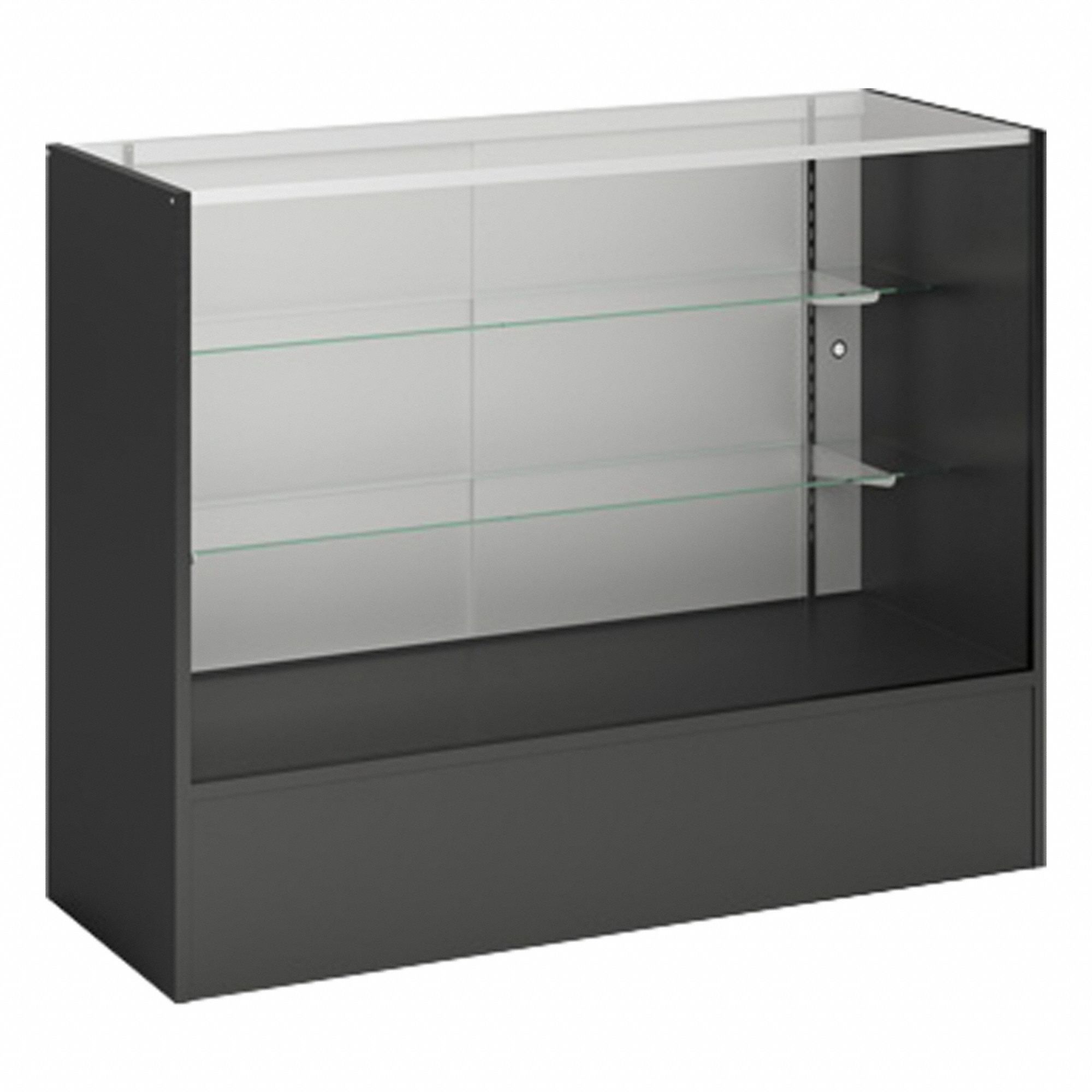Retail Checkout Counter: Counter Display Case, Black, MDF, 48 in Overall Wd, 18 in Overall Dp, MDF