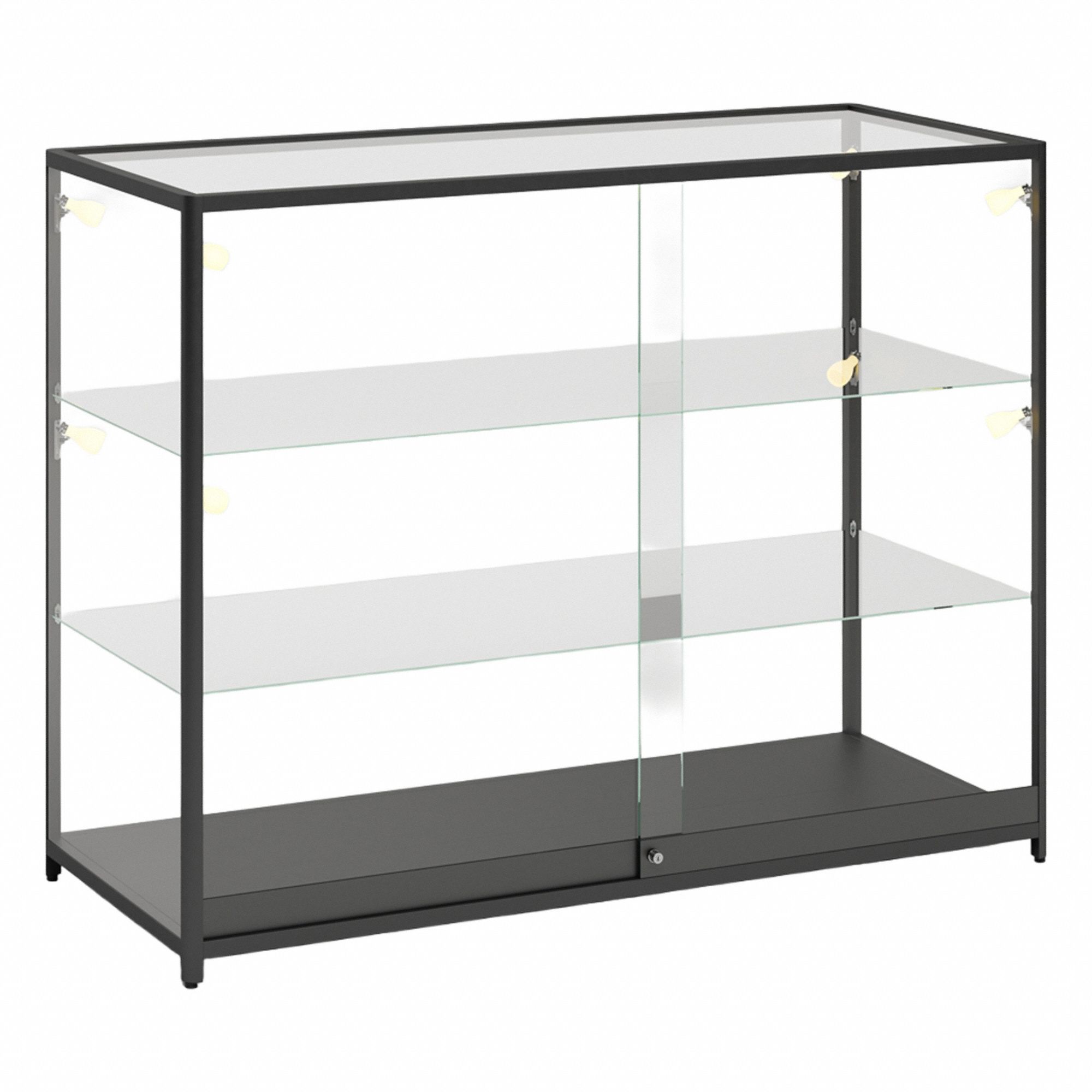 Display Case: Counter Display Case, Black, Aluminum, 47 1/4 in Overall Wd, 19 5/8 in Overall Dp