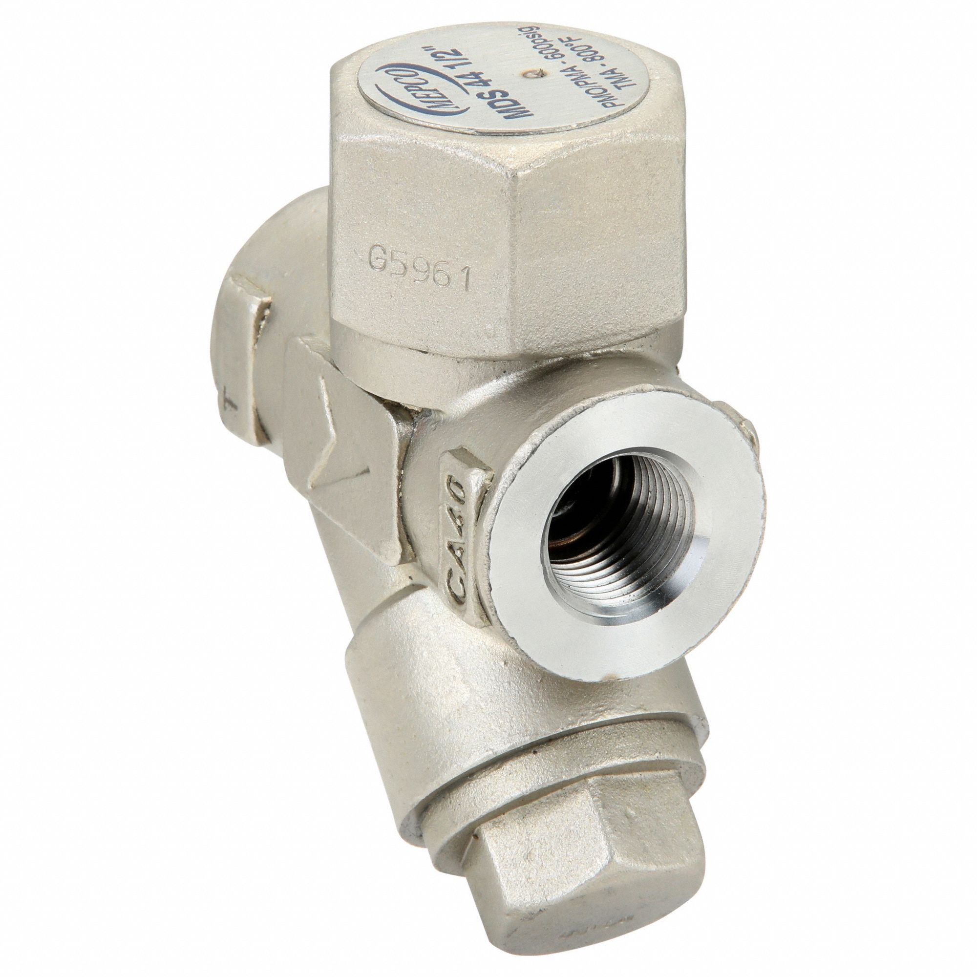 Steam Trap: Stainless Steel, 1/2 in FNPT, 1, 200 lb/hr, Strainer Included, 600 psi Max., 800°F Max.