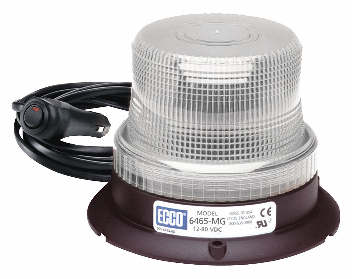 Beacon Light: Flashing Beacon, White, 3 7/8 in Overall Ht, LED, 12-80V DC