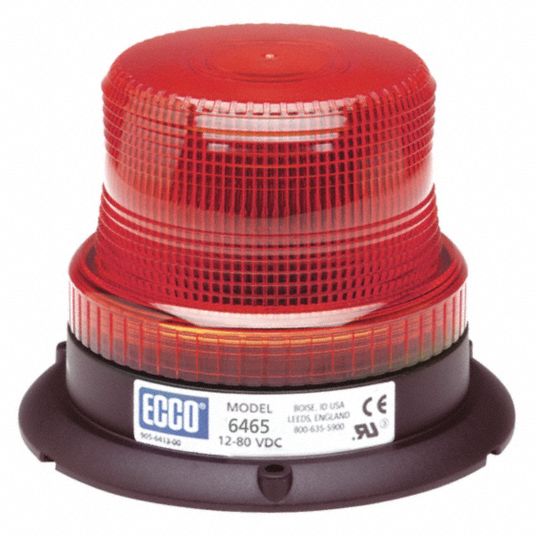 ECCO Beacon Light: Flashing Beacon, Red, 3 7/8 in Overall Ht, LED, 12-80V DC