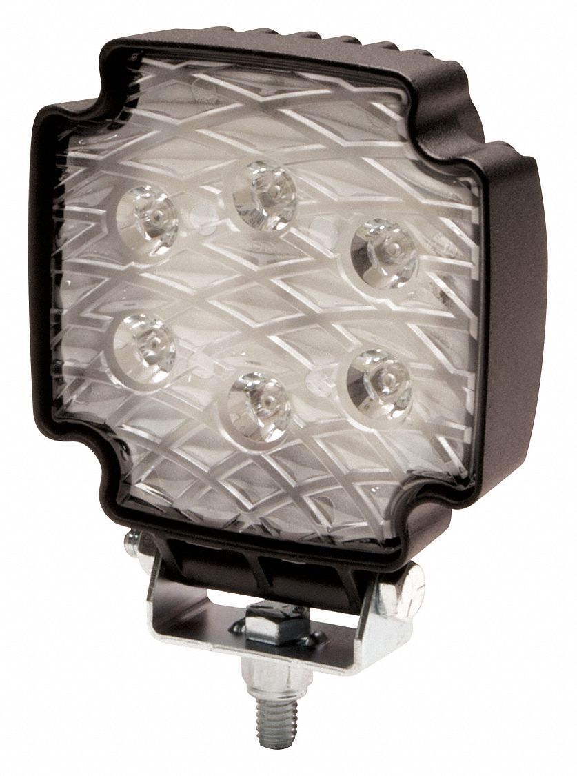 Vehicle Work Light: Square, Flood, LED, Pedestal, Pigtail, Universal, Surface Mount, Black
