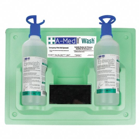 A-MED Eye Wash Station, 32 oz Bottle Size, 3 to 4 1/2 yr Shelf Life, 13 1/4 in Height, 17 1/2 in ...