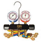 MANIFOLD GAUGE SET, ALUMINUM, ¼ IN, 3 HOSES, 2 VALVES, 0 TO 800/30 IN HG TO 500 PSI