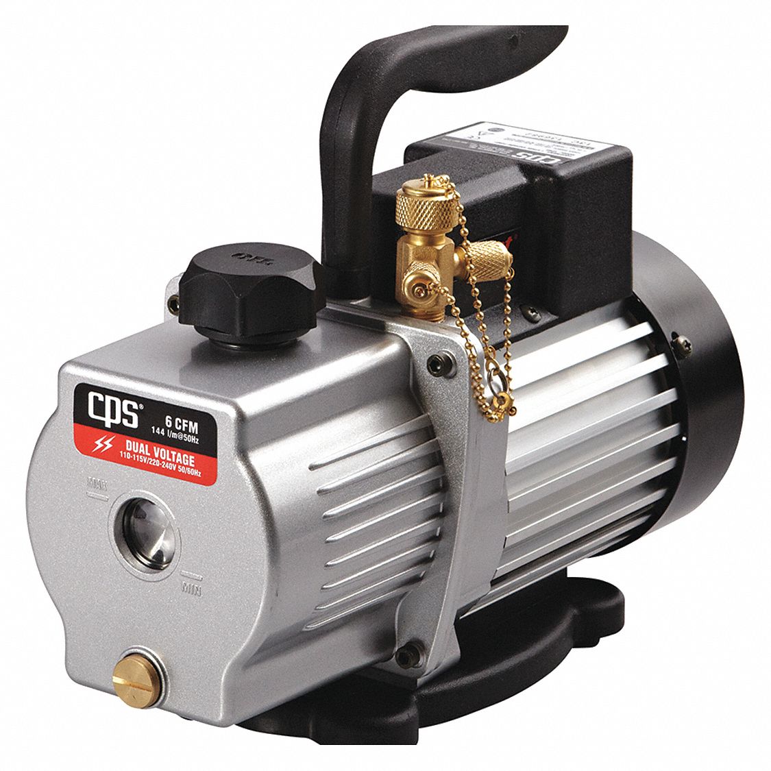 Vacuum Pump: 6 cfm Displacement, 1/2 hp HP, 50 micron, 23 lb Wt