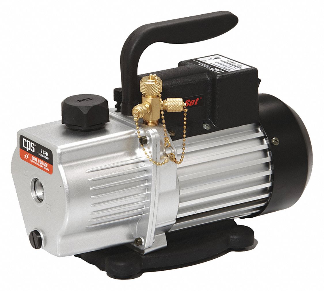 Vacuum Pump: 6 cfm Displacement, 1/2 hp HP, 10 micron, 23 lb Wt