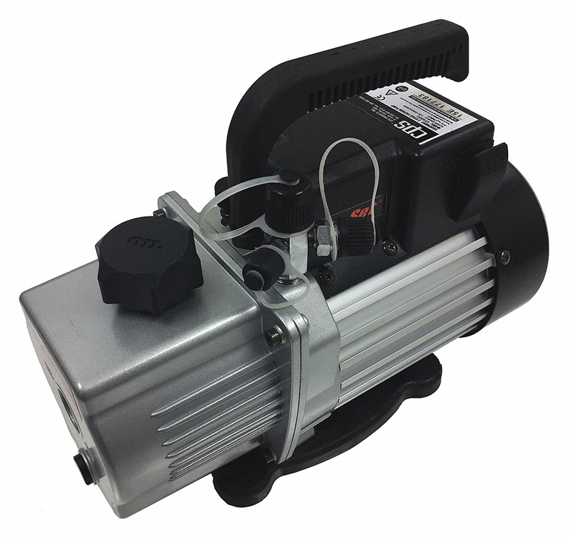 Vacuum Pump: 6 cfm Displacement, 1/2 hp HP, 1/4 in and 1/2 in Flare/3/8 in Inlet Port Size