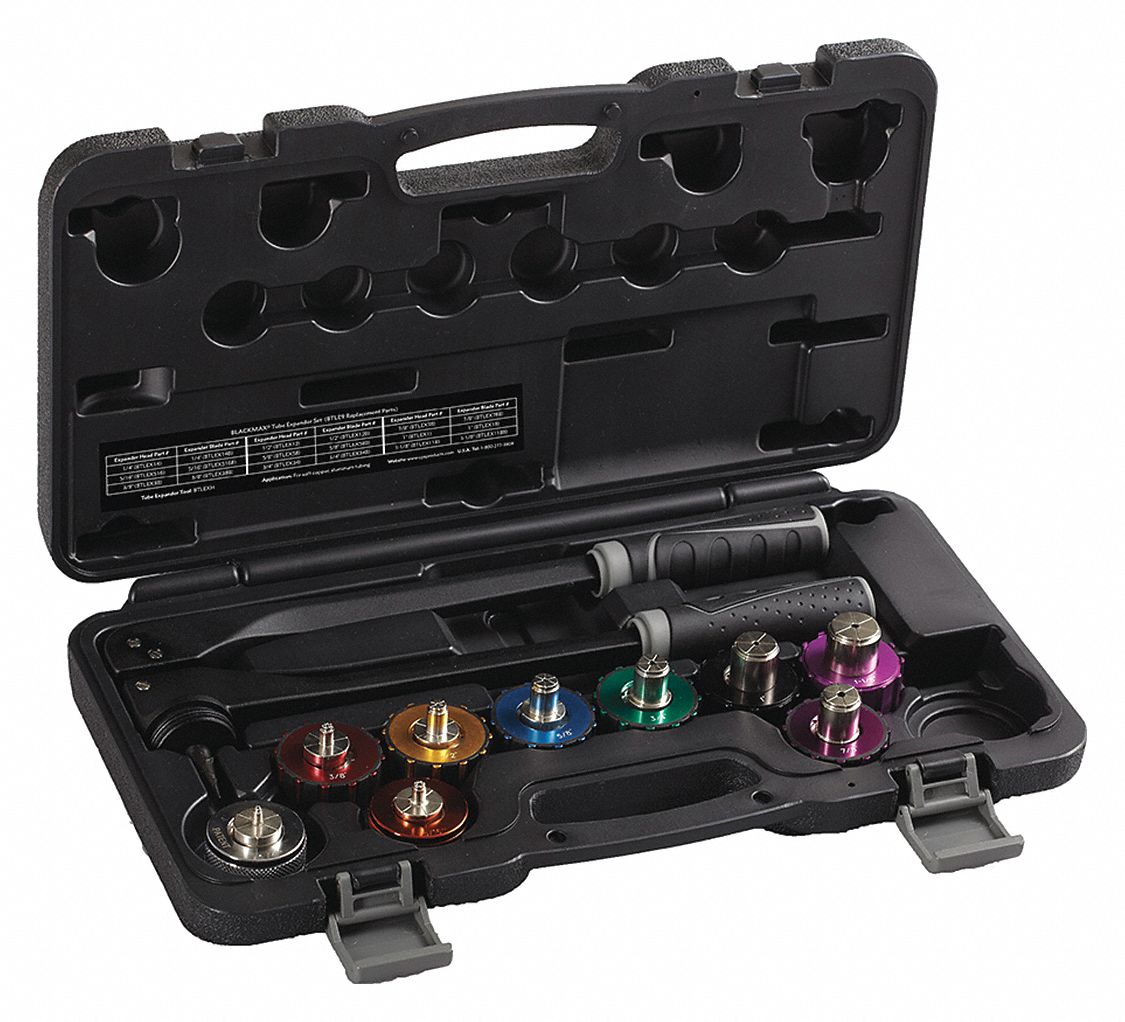 BLACKMAX Tube Expander Kit: 1/4 in For Tube Size, Copper, 9 Heads Included,  0.042 mm Max Wall Thick