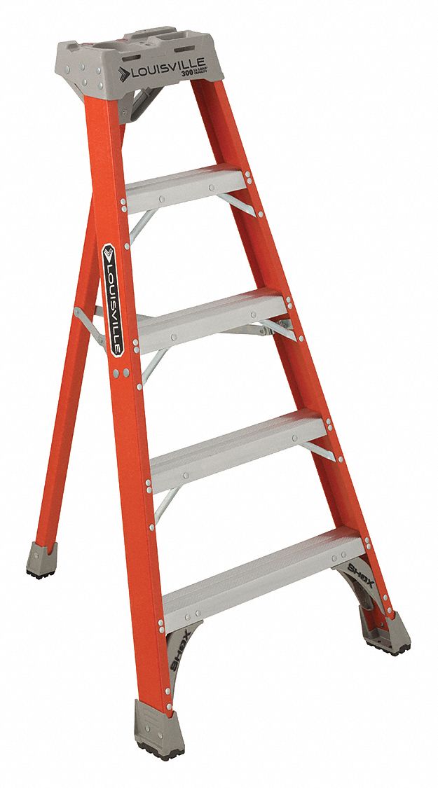 LOUISVILLE, 5 ft Ladder Ht, 4 Steps, Tripod Stepladder - 406F61|FT1505 ...