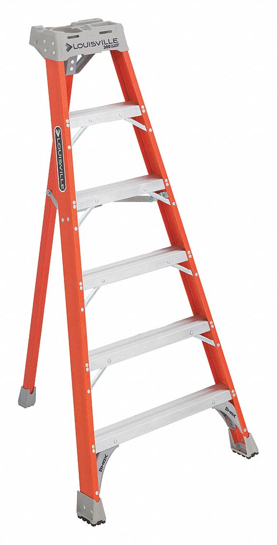 TRIPOD STEPLADDER, 6 FT LADDER SIZE, FIBREGLASS, 300 LB MAX LOAD CAPACITY, 21 LB W
