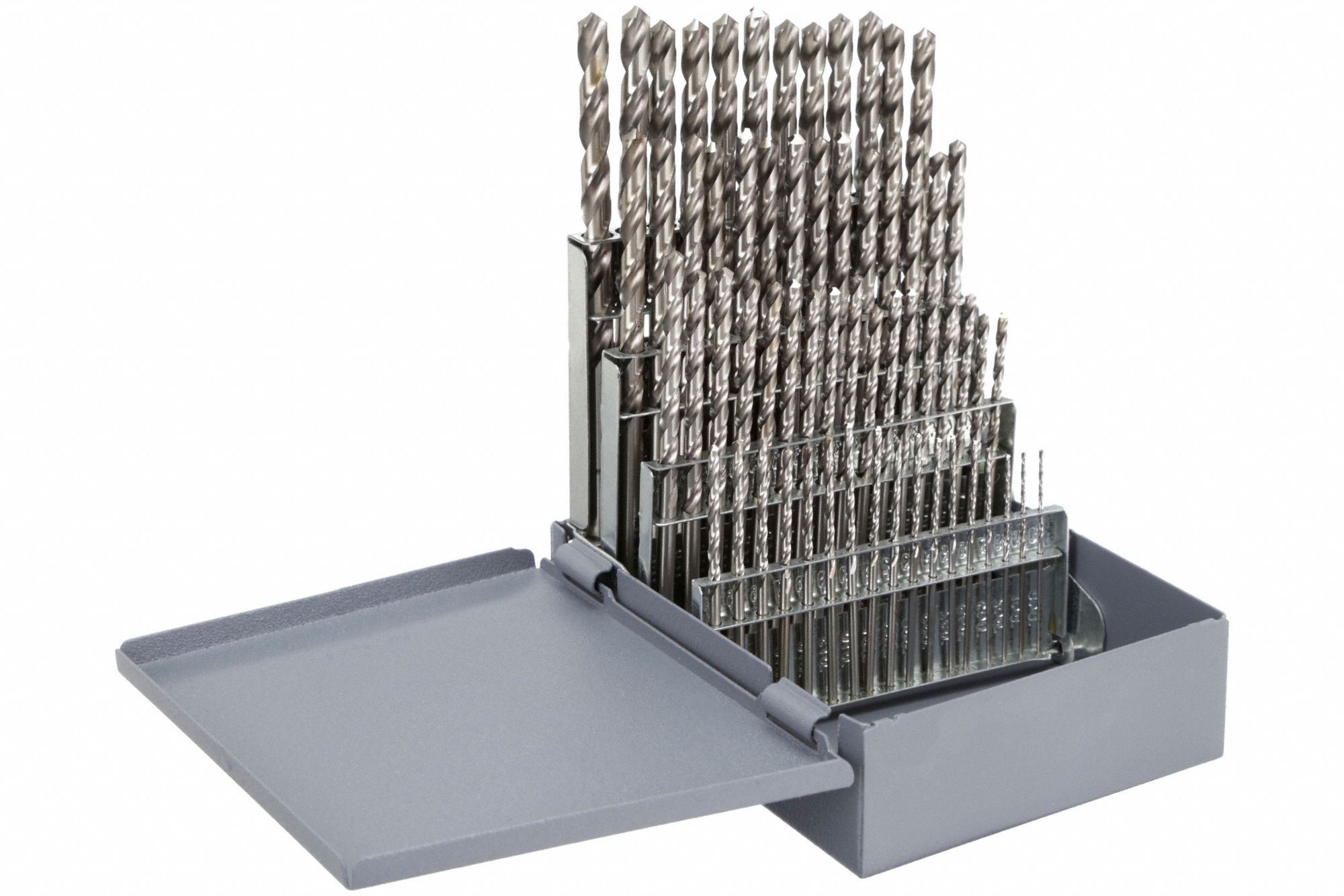Jobber Length Drill Bit Set: 60 Pc, #60 to #1, 118° Point, HSS