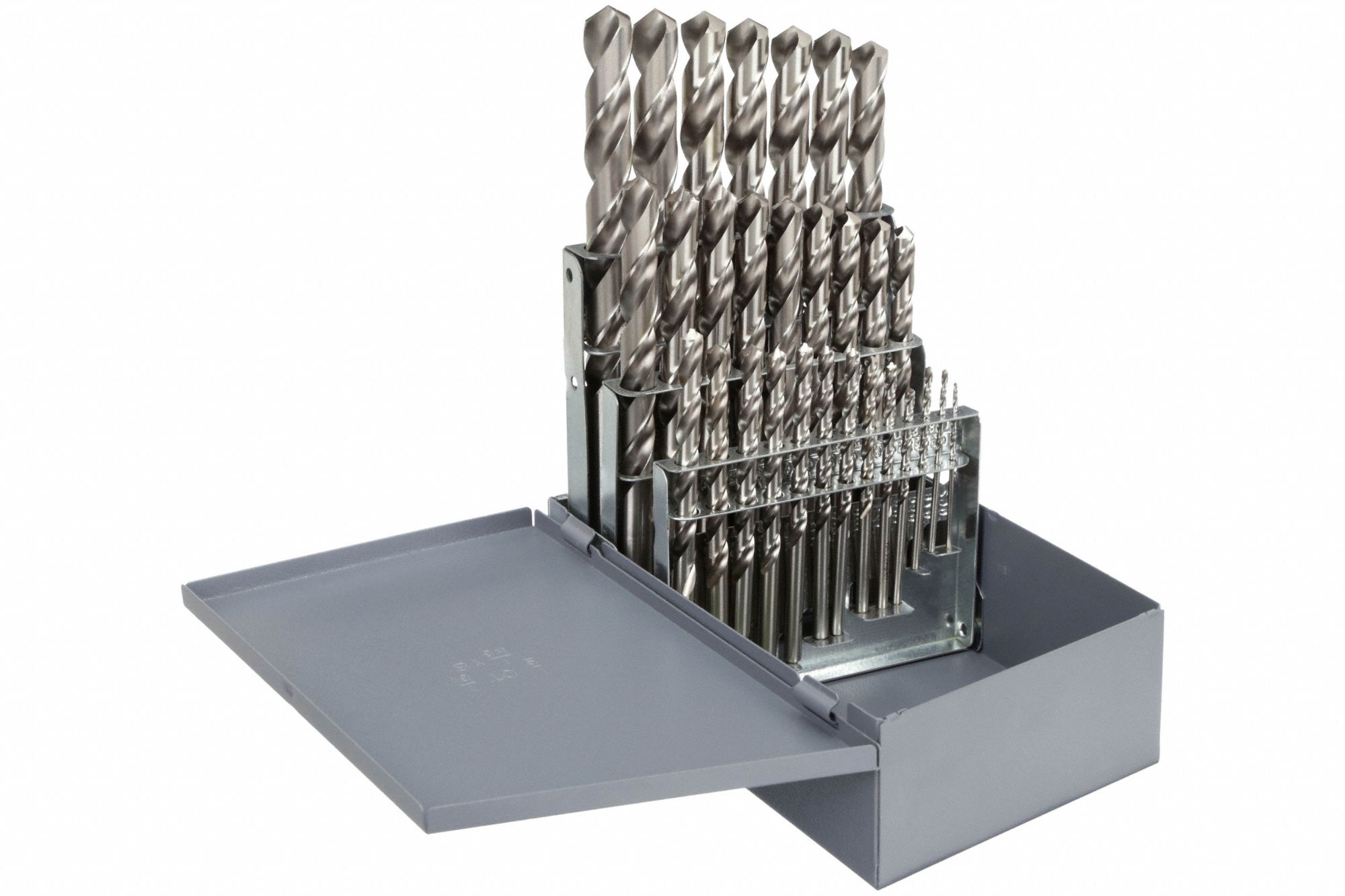 Jobber Length Drill Bit Set: 29 Pc, 1/16" to 1/2" by 64ths, 118° Point, HSS