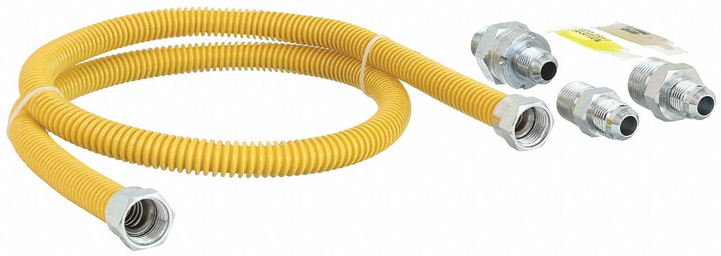 Gas Flow Valve Kit: 3/8 in Hose Inside Dia., 4 ft Hose Lg, 60, 500 BTU Capacity, Yellow, FNPT x FNPT