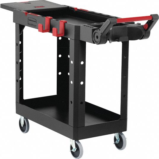 Rubbermaid Commercial Products 2-Shelf Utility/Service Cart, Small, Lipped  Shelves, Ergonomic Handle, 500 lbs. Capacity, for