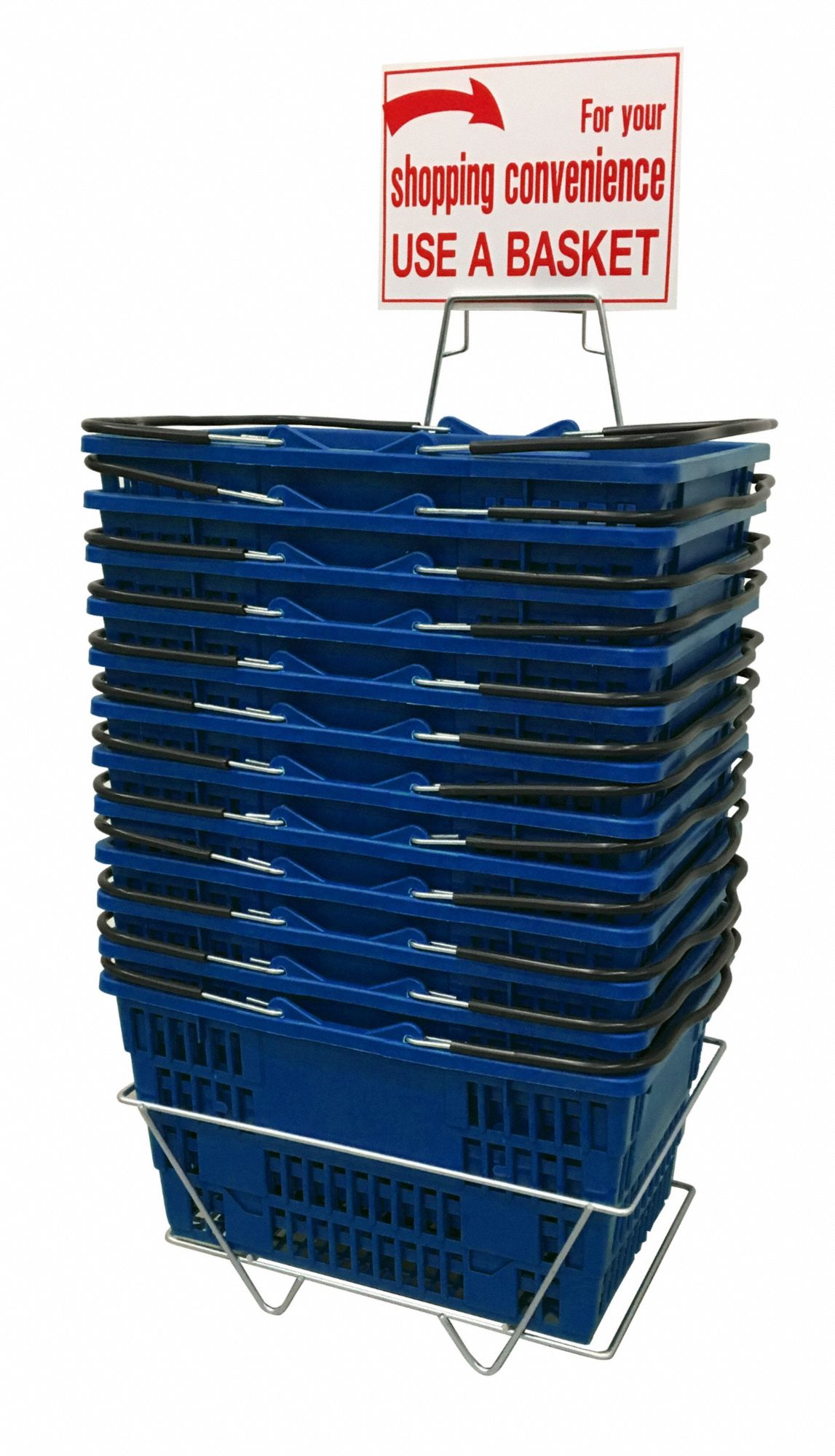 Hand Basket Set: Blue, 9 3/4 in Overall Ht, 9 in_12 3/4 in Overall Wd, 15 in_18 in Overall Lg, Metal