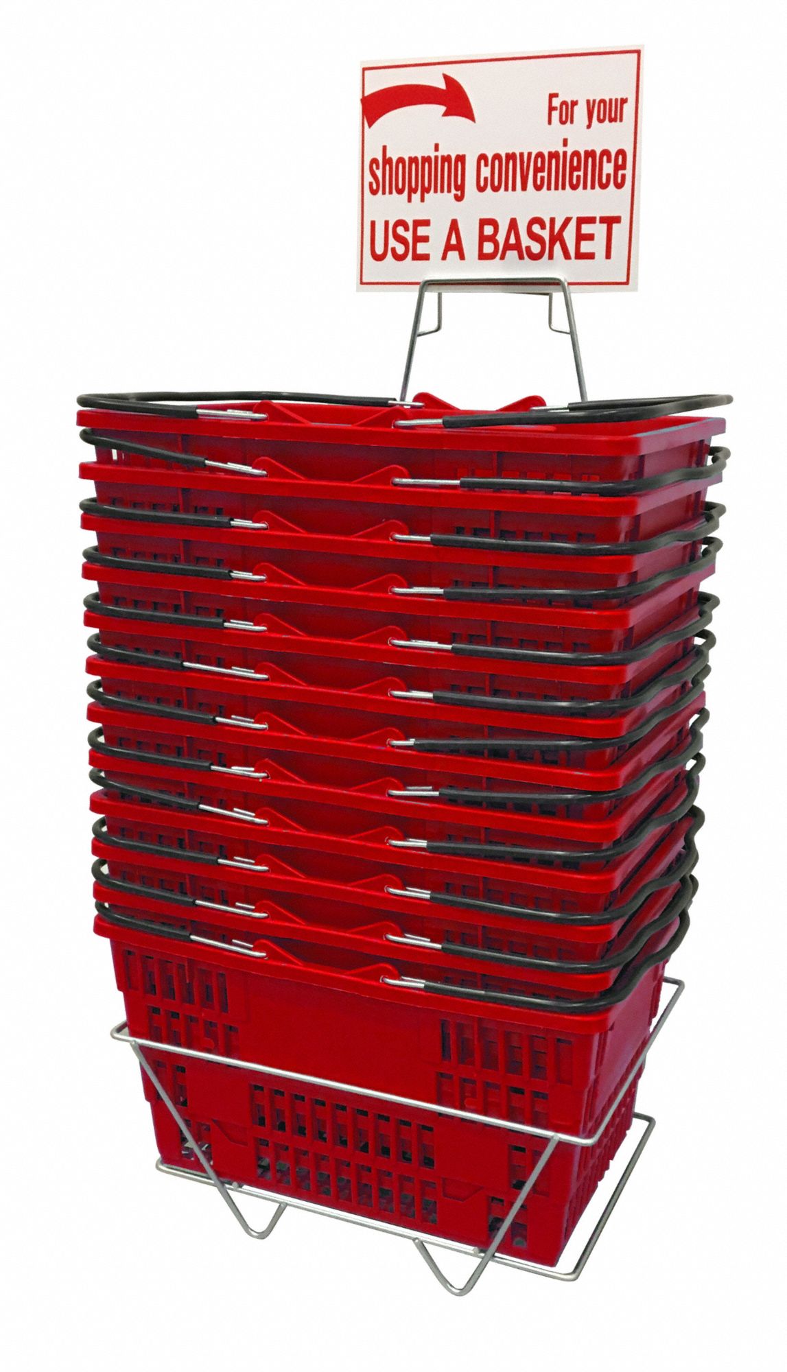 Hand Basket Set: Red, 9 3/4 in Overall Ht, 9 in_12 3/4 in Overall Wd, 15 in_18 in Overall Lg, Metal