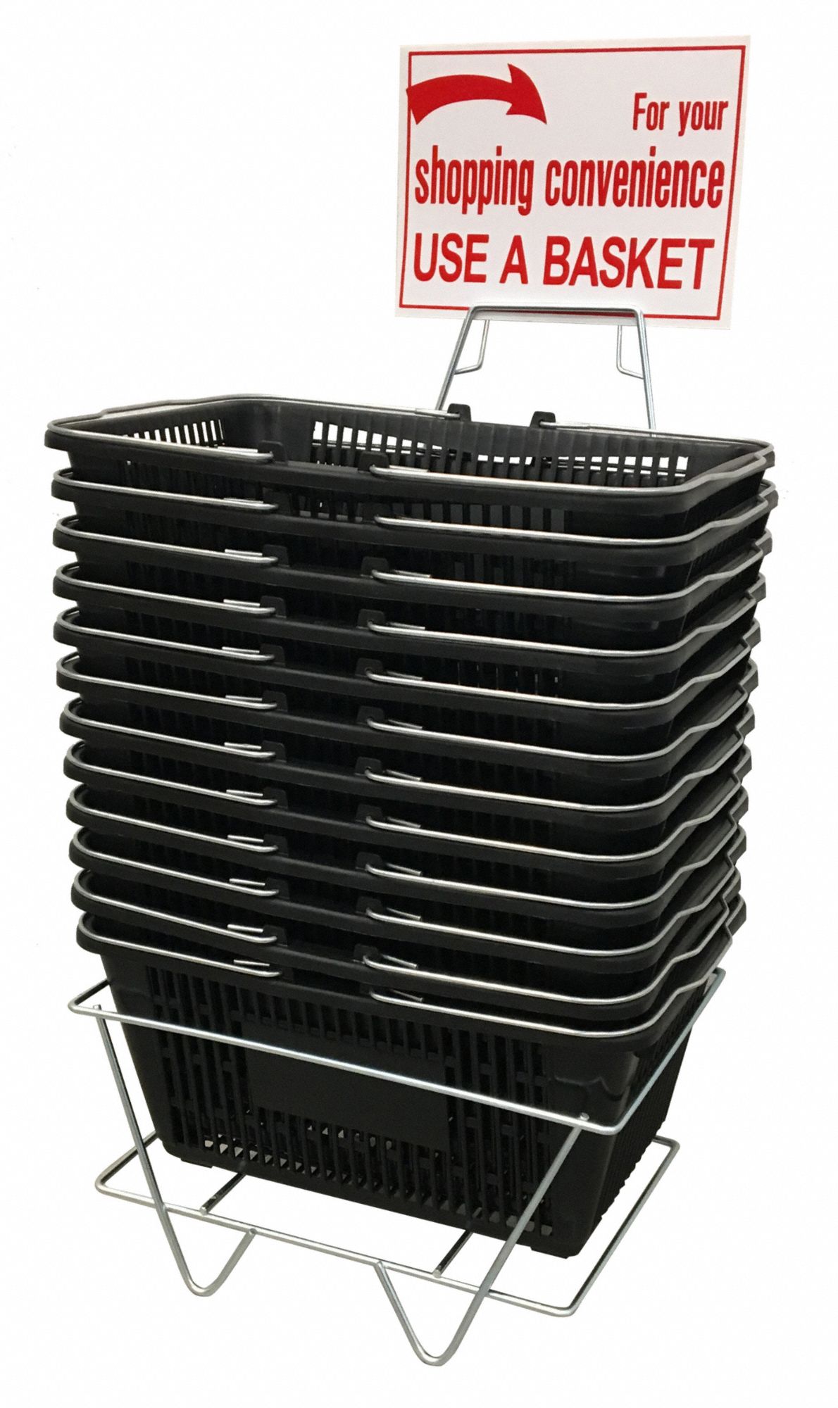 Hand Basket Set: Black, 8 in Overall Ht, 8 in_13 in Overall Wd, 13 in_16 1/2 in Overall Lg, Metal