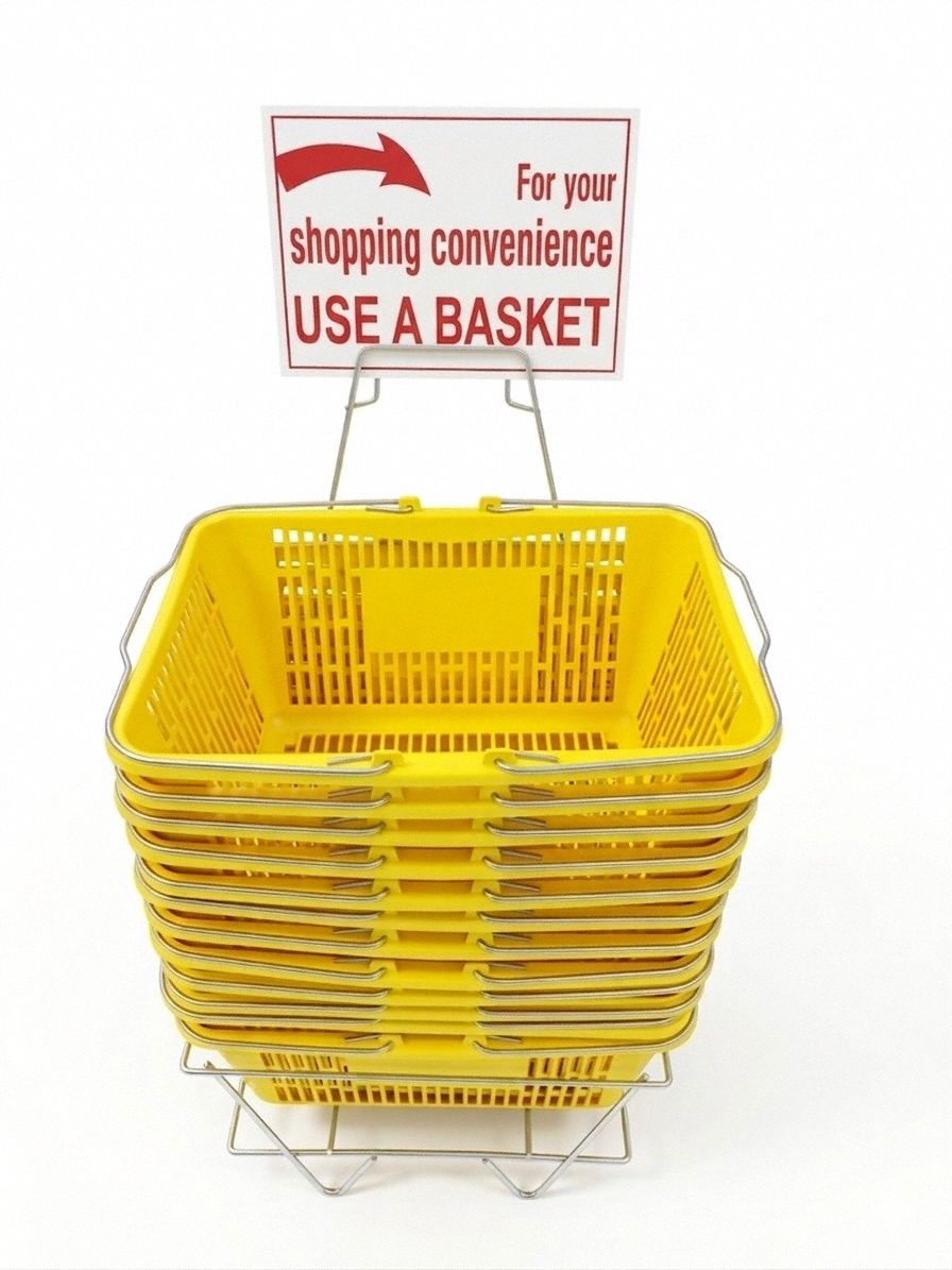 Hand Basket Set: Yellow, 8 in Overall Ht, 8 in_13 in Overall Wd, 13 in_16 1/2 in Overall Lg, Metal