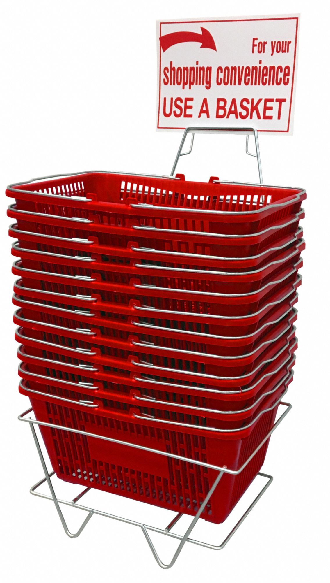 Hand Basket Set: Red, 8 in Overall Ht, 8 in_13 in Overall Wd, 13 in_16 1/2 in Overall Lg, Metal