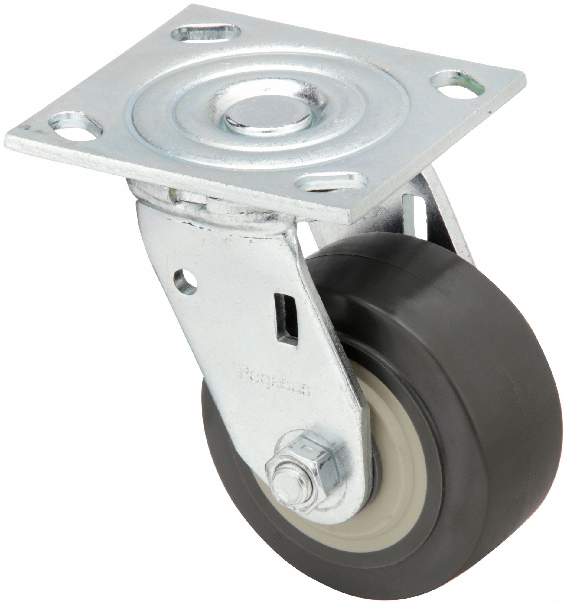 Plate Caster: Swivel, No Brake, Polyurethane, 4 in Wheel Dia, 2 in Wheel Wd, Slot