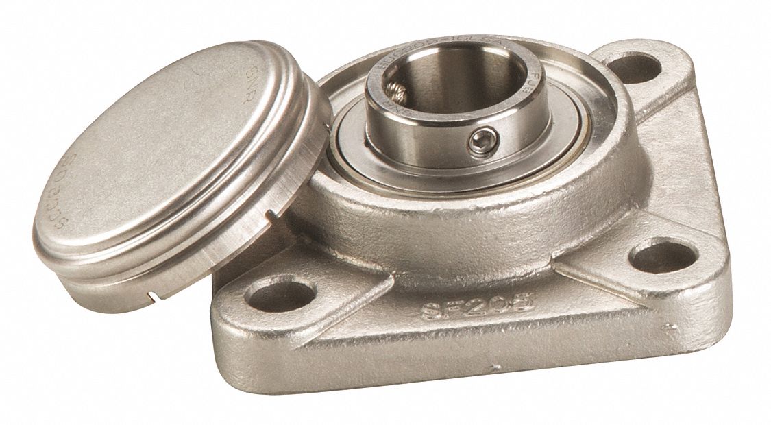 NTN 4-Bolt Flange Bearing: 1 1/4 In Bore Dia., Set Screw, Stainless ...