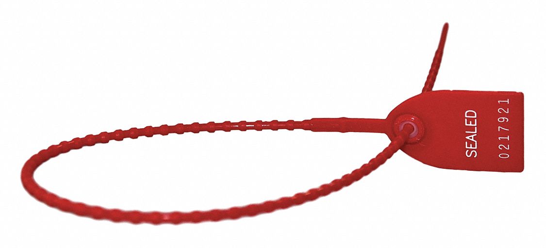 Pull-Tight Seals: 6 in Strap Lg, 40 lb Breaking Strength, Red, White, Hot Stamped, 1, 000 PK
