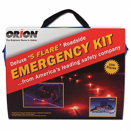 Roadside Emergency Kit: 0 Triangles, 37 Pieces, 4 3/4 in Overall Ht, 10 1/4 in Overall Wd